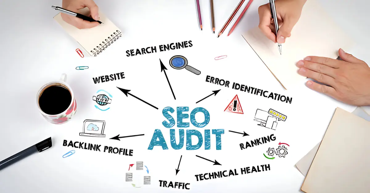 An SEO audit report for a small business, featuring magical wings symbolizing growth and transformation in digital marketing.