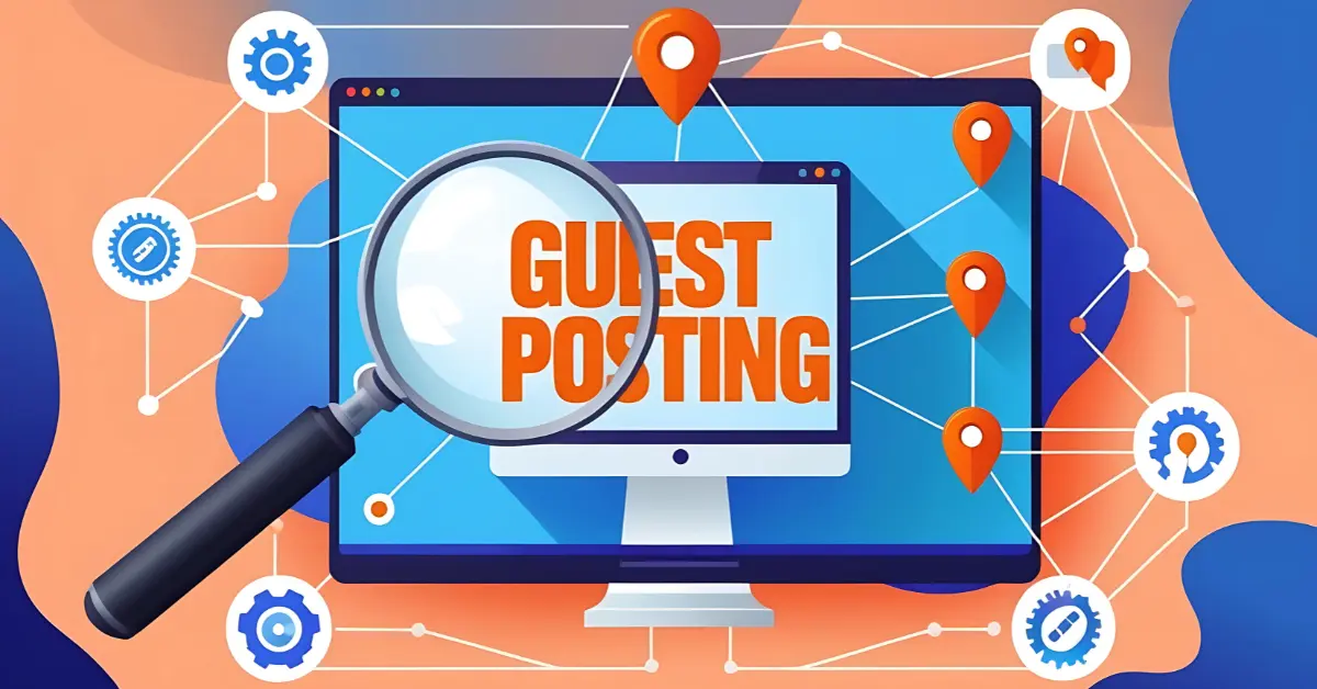 Infographic detailing steps for guest posting on social media platforms, emphasizing guest blogging methods.